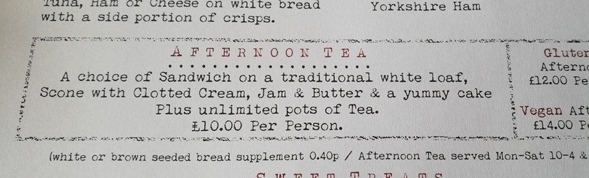 Olde Young Tea House menu