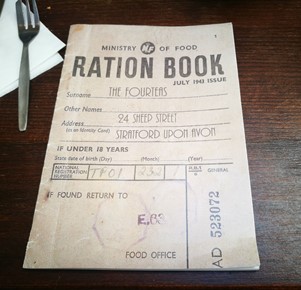 Ration book menu at the Forteas tea room