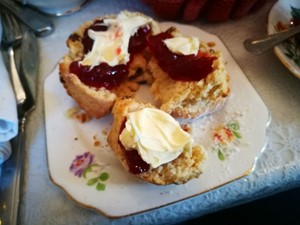 Scones with jam and cream at Folly tearoom