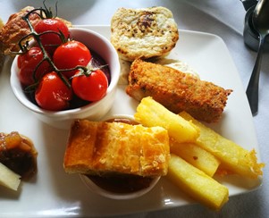 Steak pie, cheese roll and ham croquette at Acklam Hall